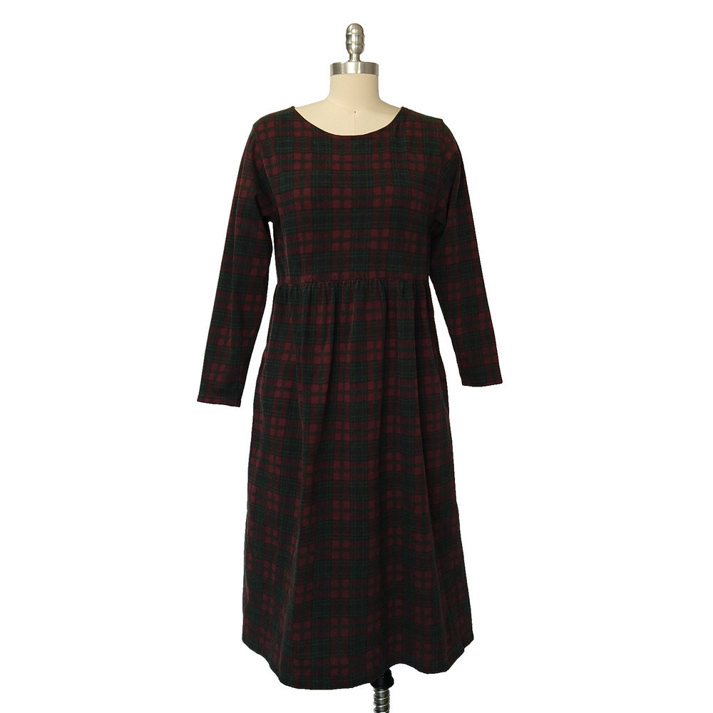 Vintage 90s Plaid Midi Dress Size S M Green Maroon Grunge Tartan Cottage Trad - Picture 2 of 8